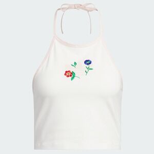 Adidas Originals Fashion Graphics Floral Halter Neck Top White Pink Medium